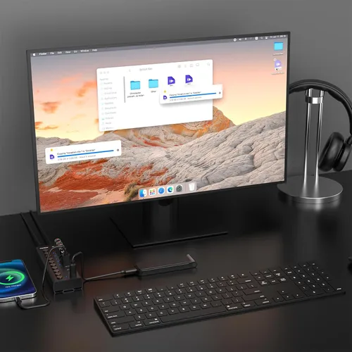 Vista 7 de FIDECO Hub USB alimentado de 60 W para laptop y PC, divisor USB de 10 puertos de 10 Gbps con adaptador de corriente de 12 V 5 A, adaptador