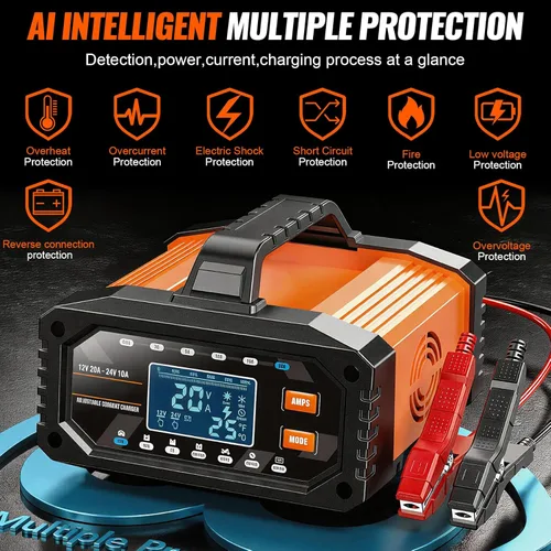 Vista 6 de Cargador de batería automático de 20 A, 12 V/24 V, corriente ajustable, 0.5A-20A, LiFePO4, mantenedor de batería completamente automático, cargador