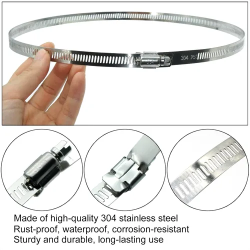 Vista 3 de 5 abrazaderas de manguera grandes de 17.7 pulgadas (diámetro), abrazaderas de manguera de acero inoxidable, abrazaderas de manguera de engranaje