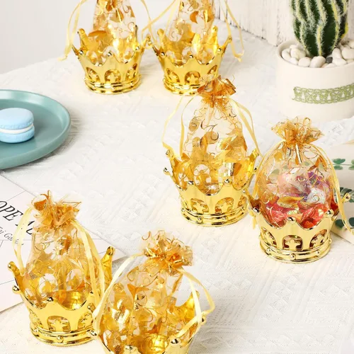 Vista 5 de Copa de corona dorada rellenable con bolsa para dulces, chocolate, pasteles, postres, decoración de almacenamiento para bodas, fiestas de cumpleaños