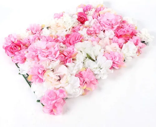 Vista 4 de Paquete de 20 paneles de pared de flores artificiales de 24 x 16 pulgadas, paneles de fondo de flores artificiales de hortensias y rosas