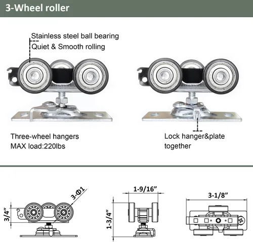 Vista 3 de DIYHD Kit de herrajes para puertas correderas de 2 puertas correderas de montaje en techo de 96 pulgadas, sistema de bolsillo de aluminio plateado