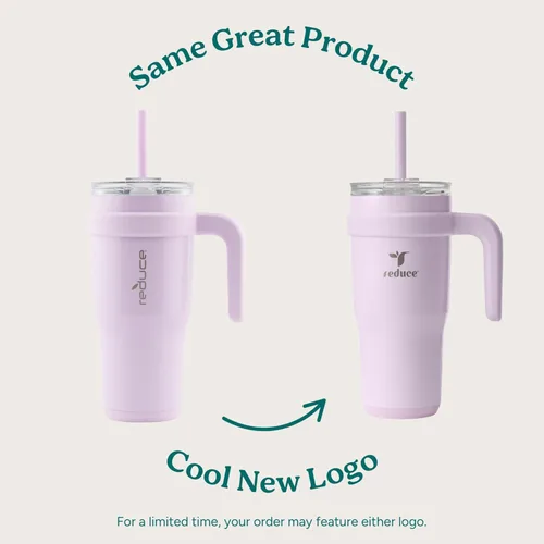 Vista 2 de REDUCE Vaso de acero inoxidable de 24 onzas con asa, con aislamiento al vacío de doble pared, tapa a prueba de sudor y popote reutilizable, mantiene