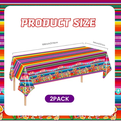 Vista 4 de 2 manteles de plástico desechables de 54 x 108 pulgadas, manteles de fiesta mexicana, decoración de fiesta, manteles rectangulares para fiestas