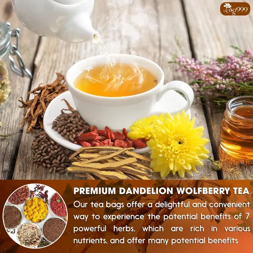 Vista 9 de TOG999, Té de diente de león y goji orgánico, 9 ingredientes herbales, Té de receta tradicional para riñón e hígado, Diente de león natural, Goji