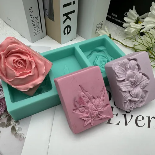 Vista 8 de Molde de jabón hexagonal para alivio de flores, 3 cavidades, molde de silicona para jabón natural, vela perfumada, cera de chocolate, mousse Molde