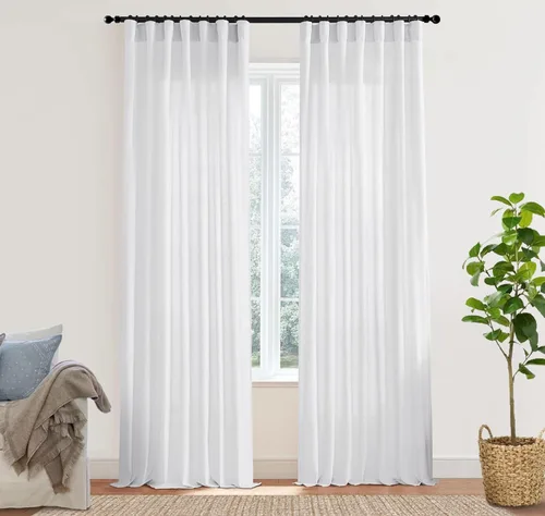 Vista 77 de XTMYI - Cortinas transparentes de 54 pulgadas de largo, juego de 2 paneles para baño, cortinas cortas de lino y algodón con semi privacidad