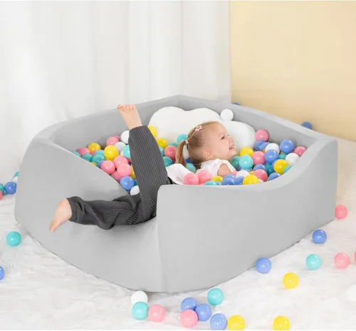 Vista 3 de Piscina cuadrada de espuma para niños pequeños, 35 x 35 x 12 pulgadas, piscina suave con funda extraíble, corralito de bolas de esponja Blanco