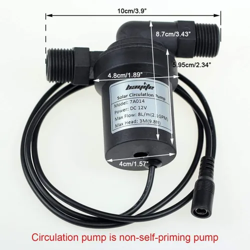 Vista 2 de Bayite BYT-7A014 Bomba de circulación de agua caliente solar de 12 V CC, bajo nivel de ruido, cabezal de descarga de 3 m, 2.1 GPM