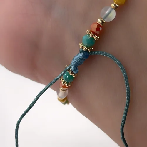 Vista 6 de Women's Crystal Bracelet with Daisy Flower Charm, Aquamarine Nylon String, Adjustable
