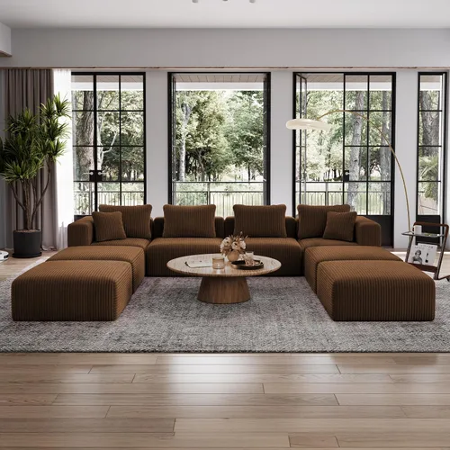 Vista 15 de Avenco Sofá seccional modular de 6 asientos de 141 pulgadas, tela de pana Negro