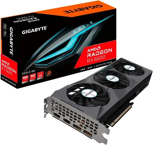 GIGABYTE Tarjeta gráfica Radeon RX 6600 Eagle 8G, sistema de refrigeración WINDFORCE 3X, 8GB 128-bit GDDR6, tarjeta de video GV-R66EAGLE-8GD