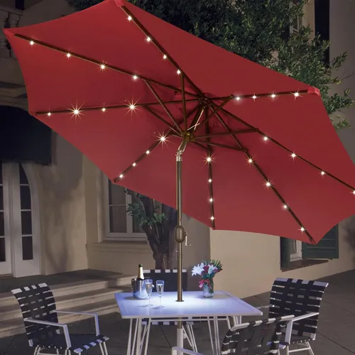 Vista 16 de Blissun Sombrilla solar de 9 pies, sombrilla de patio con 32 luces LED, sombrilla de mercado de mesa, sombrilla al aire libre para jardín, terraza