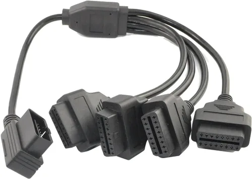 Vista 3 de 1.64 pies 19.7 in OBD II OBD2 16 pines ángulo recto 1 divisor macho a 4 hembras Cable de extensión de diagnóstico de coche Adaptador de cable