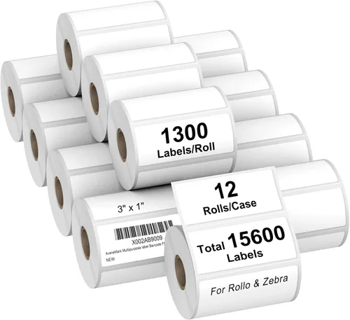 Vista 17 de AveneMark 12 rollos de etiquetas térmicas directas adhesivas de 2" x 1" para códigos de barras, direcciones postales, etiquetas de envío compatibles