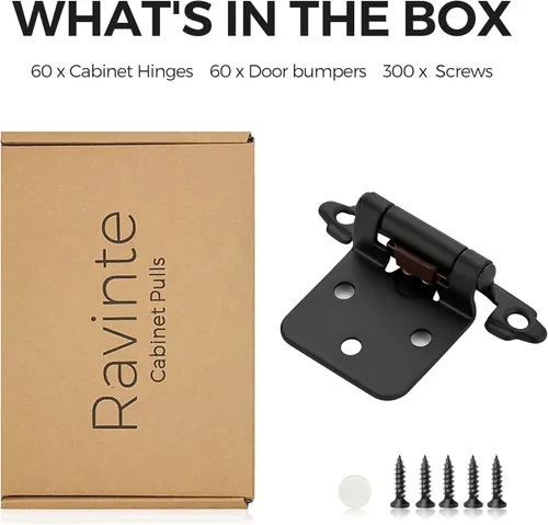 Vista 41 de Ravinte Paquete de 2 (1 pares) de bisagras superpuestas de gabinete de 1/2 pulgada, montaje facial semicerrante de cierre automático, accesorios