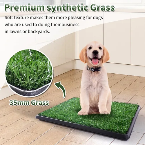 Vista 7 de Almohadilla de césped para perros con bandeja, 25 x 20 pulgadas, almohadilla de césped artificial para entrenamiento de cachorros, inodoro portátil