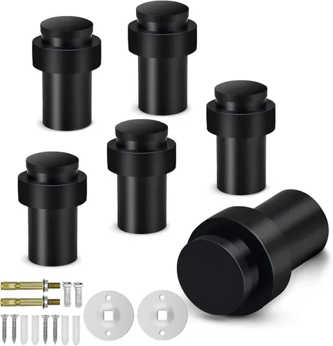 Vista 10 de Tope de puerta de piso de 2.5 pulgadas, cilíndrico negro, topes de puerta de goma modernos comerciales decorativos para puerta, protector de pared