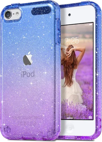 ULAK Funda transparente con purpurina degradada para iPod Touch 7ª/6ª/5ª generación, funda híbrida delgada para niñas y mujeres, a prueba de golpes,