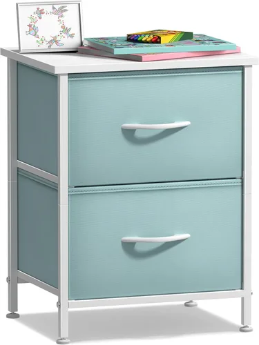 Sorbus - Mesita de noche con 2 cajones - Muebles de noche para niños, mesa auxiliar, mesita de noche - Estructura de acero, tablero de madera y