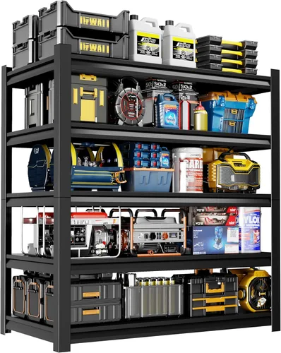 Vista 4 de Juego de 2 estanterías de garaje, estantería resistente de 5 niveles, estantes de almacenamiento de metal ajustables de 3000 libras