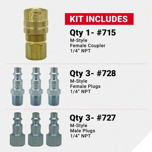 Vista 3 de Milton S212 S-212 14" NPT M Style Coupler and Plug Kit - 7 piezas