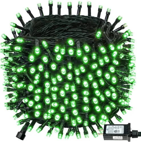 Vista 29 de Tira de luces de Navidad conectables de 100 LED de 42 pies, 13 modos, para interiores y exteriores, cable verde extensible, luces blancas frías