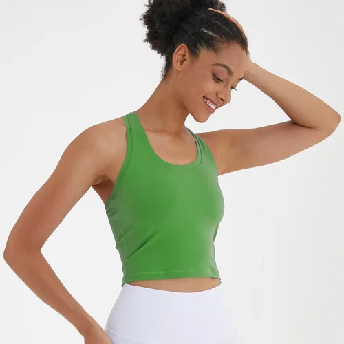 Vista 4 de Camiseta corta sin mangas con espalda cruzada para mujer, para correr, entrenamiento, yoga