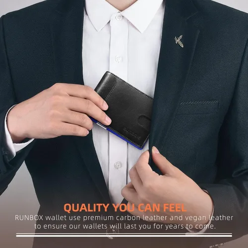 Vista 59 de RUNBOX - Carteras delgadas para hombre, cartera de piel con pinza para el dinero, cartera de bolsillo frontal con bloqueo RFID, tarjetero
