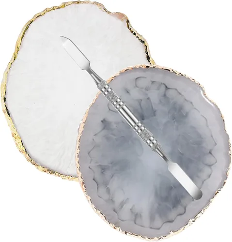 Vista 10 de Paleta de esmalte de uñas de resina, 2 piezas, paleta de arte de uñas con varilla de agitación inoxidable (gris y verde)