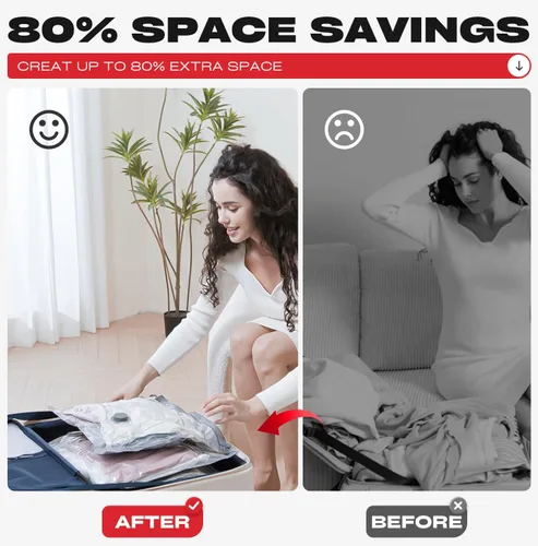 Vista 6 de Bolsas de almacenamiento al vacío de viaje con bomba USB recargable, paquete de 18 bolsas de embalaje de compresión de tamaño de mano para equipaje