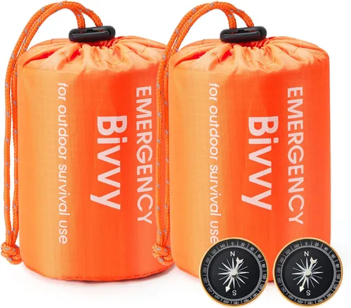 Vista 6 de Esky Emergency Sleeping Bag, Survival Bag Portable Thermal Bivy Sack, Waterproof Lightweight Emergency Blanket Survival Gear with Compass for