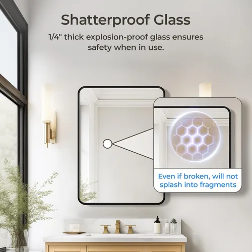 Vista 2 de USHOWER Espejo de baño negro para sobre el fregadero, 22 x 30 pulgadas, espejo rectangular negro mate para pared, espejo de tocador con marco