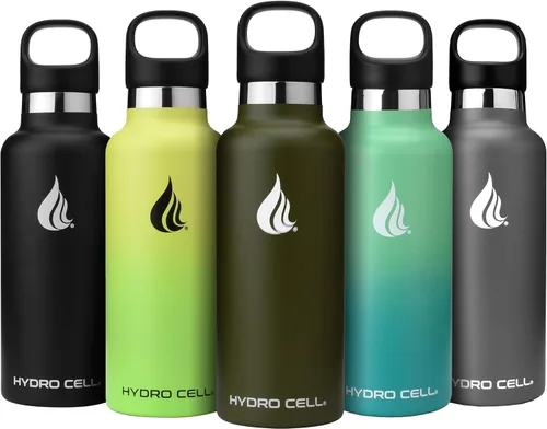 Vista 24 de HYDRO CELL Botella de agua de acero inoxidable con sorbete y 2 tapas estándar de boca (32 onzas, 24 onzas, 20 onzas, 16 onzas), mantiene
