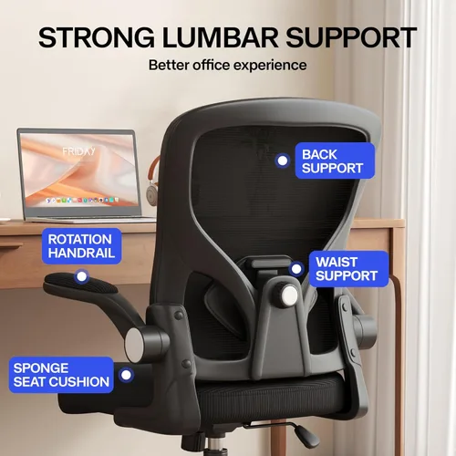 Vista 4 de Office Chair, Ergonomic Desk Chair with Adjustable Lumbar Support, Mesh Computer Chair, Comfortable Lumbar Support for Home Office Use (Black)