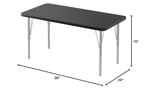 Vista 2 de Correll - Mesa rectangular de actividades para el aula de 24 x 36 pulgadas, altura ajustable (19-29 pulgadas), granito negro, parte superior