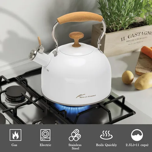 Vista 7 de Hervidor de té, hervidor de té silbante de acero inoxidable 304, 2.5 cuartos de galón/2.4 L para estufa de inducción y estufa de gas con mango