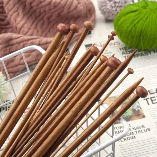 Vista 5 de Juego de agujas de tejer de bambú, agujas de tejer de madera para principiantes, 18 pares de agujas de punto recto de madera recta de un solo punto