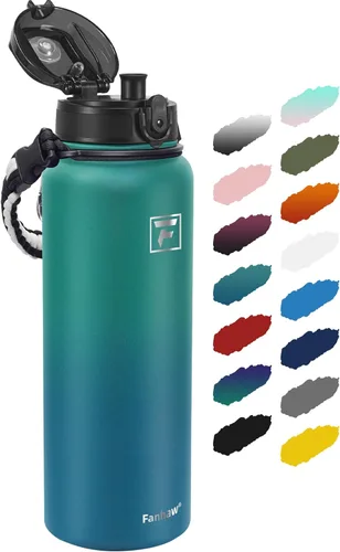 Vista 64 de Fanhaw Botella de agua térmica para llevar, apta lavavajillas, de 20 onzas, acero inoxidable, doble pared, reutilizable, a prueba de fugas y sudor