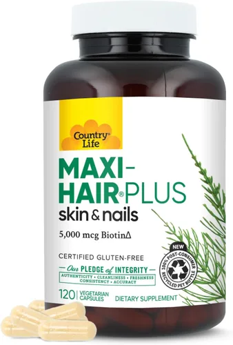Country Life Maxi Hair Plus 5,000 mcg Biotin 120 VegiCaps