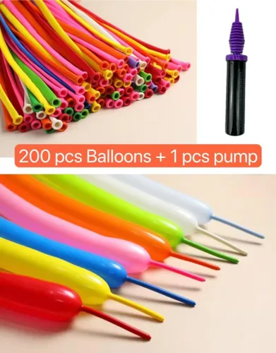Vista 2 de Kit de 200 globos largos con bomba, formas mágicas de animales torcidos de 260Q, látex grueso para fiestas de cumpleaños, bodas, decoraciones