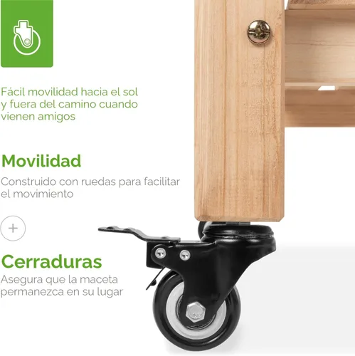 Vista 5 de Best Choice Products Cama de jardín elevada de 48 x 24 x 32 pulgadas, maceta móvil de madera elevada con ruedas bloqueables, estante