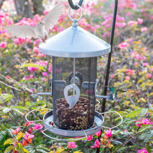 Vista 2 de Comederos de pájaros para pájaros silvestres, comederos de metal grandes de 12.6 pulgadas, comederos para pájaros al aire libre, decoración