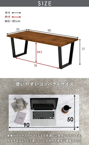 Vista 2 de Hagiwara LT-4395MWH Low Table, Center Table, Table, Desk, Marble Top x Steel Legs, Chic Modern, Living Room, Sofa Table, Width 35.4 inches (90 cm)