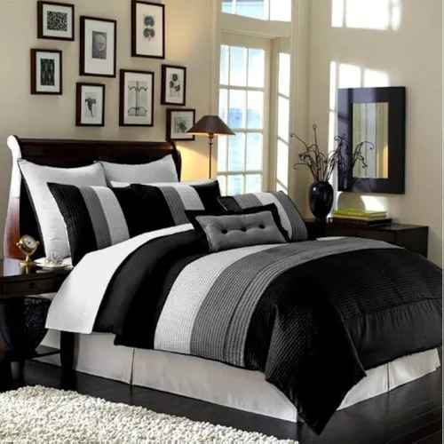 Vista 20 de Chezmoi Collection Loft - Juego de edredón de lujo a rayas de 8 piezas (tamaño matrimonial, negro/gris/blanco)