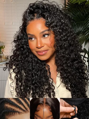 Vista 15 de Pelucas de cabello humano ondulado al agua de Sunber con cordón elástico de ajuste, bordes rizados, todo preestablecido, 13x4, encaje frontal HD