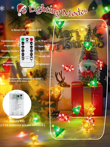 Vista 187 de Paquete de 2 guirnaldas de luces LED, funcionan con pilas, 5 m, 50 luces intermitentes, temporizador, impermeables, para habitaciones, bodas