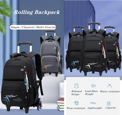 Vista 2 de Mochilas con ruedas para adolescentes y niños, bolsas escolares para libros de primaria, C-2 Ruedas-gris