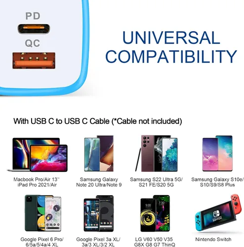 Vista 7 de Cargador de pared USB C, 2 puertos de 20 W, USB A y USB C [PD/QC 3.0], paquete de 3 adaptadores de enchufe de pared USB-C para iPhone