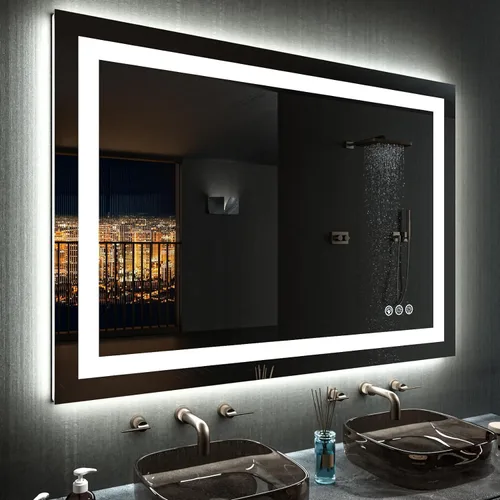Vista 13 de LOAAO Espejo de baño LED de 32 x 32 pulgadas con luces, antiniebla, regulable, retroiluminado + iluminado frontal, espejo de tocador de baño
